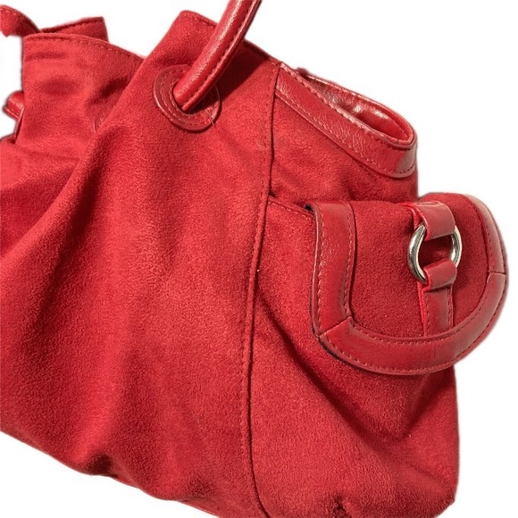 Coldwater Creek Red Purse Microfiber Side Pockets Bucket Bag - Picture 7 of 9